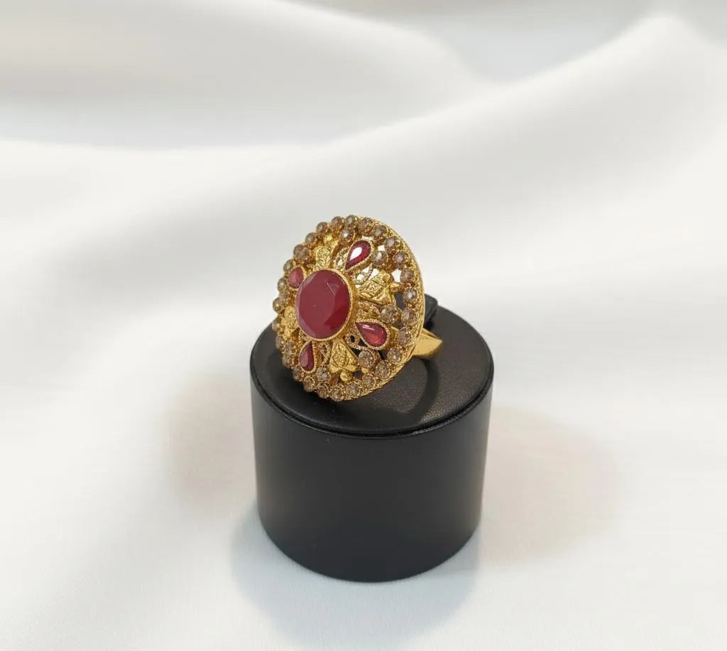 Adjustable Maroon Gold Ring for Weddings & Daily Wear